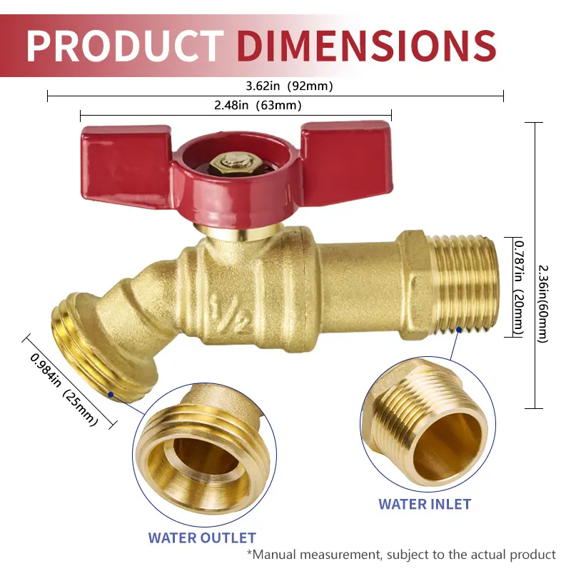 npt thread 1/2" mip 3/4 mht garden water hose outlet brass ball valve